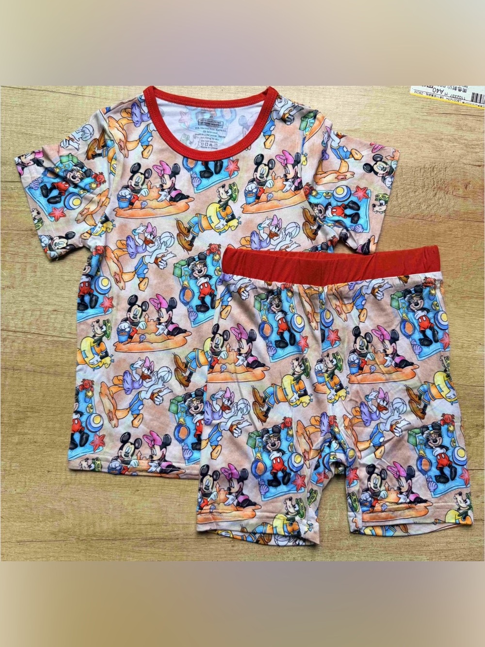 Disney Mickey & Friends Short Sleeve Pajama Set with Red Trim